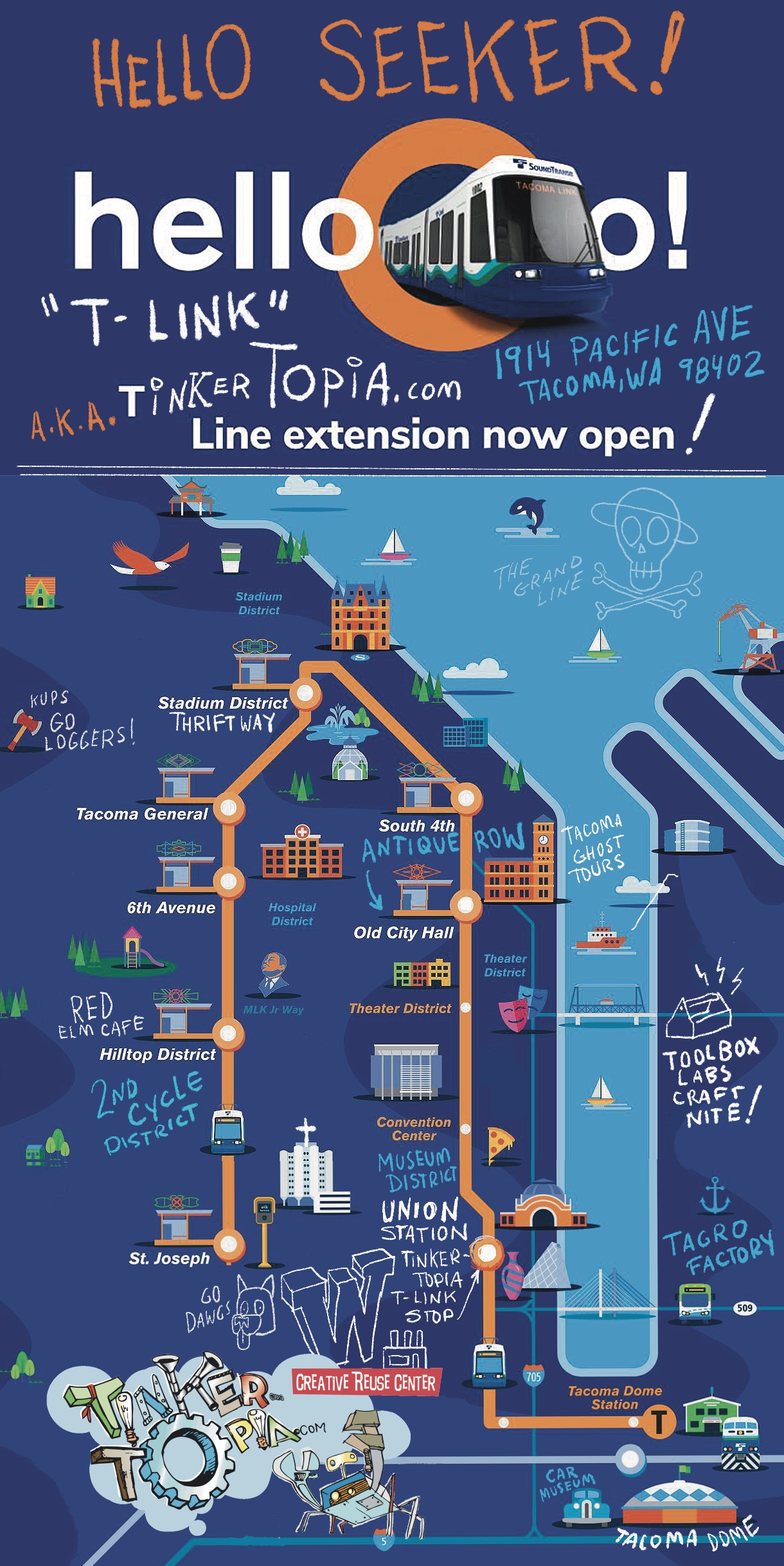 T-link light rail map of Downtown Tacoma best way to get around no need for a ugly car!