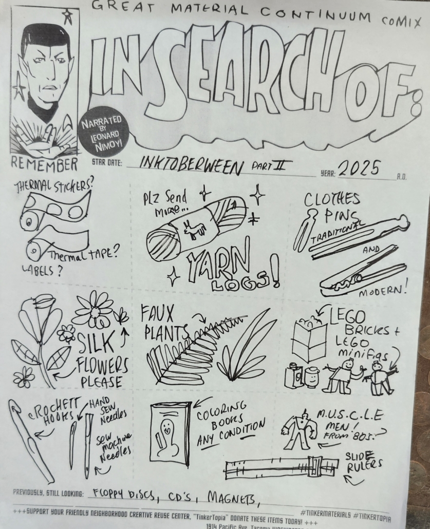 october in search of part 2 IN SEARCH OF materials for Tinkertopia support the shop!